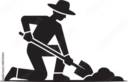 Farmer Digging with Shovel Silhouette