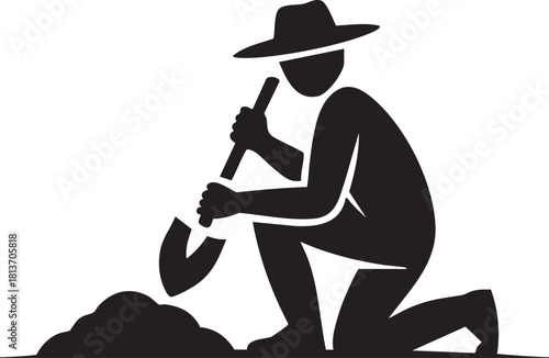 Farmer Digging with Shovel Silhouette