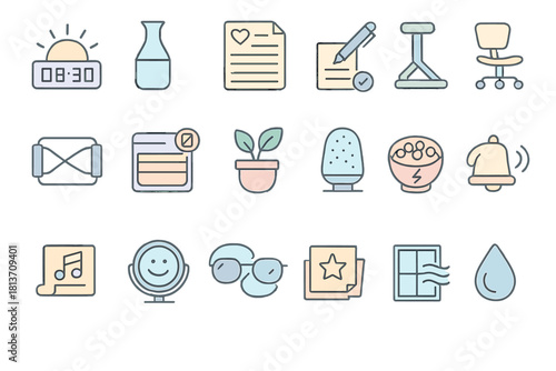 Daily Routine Icons – Productivity, Wellness & Workspace Essentials Set