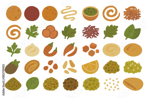 Falafel & Mezze Icon Set – Middle Eastern Ingredients & Garnish Illustrations