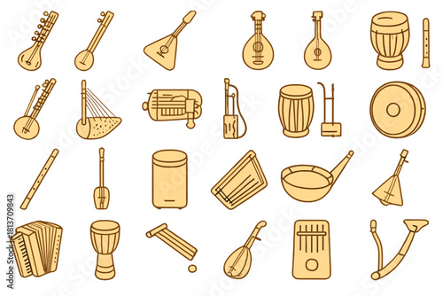 Ethnic and traditional musical instrument icon pack