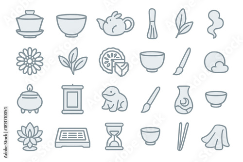 Minimalist Japanese tea ceremony and Zen icons