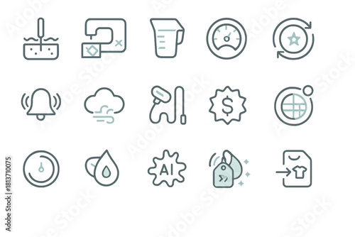 Smart laundry and textile care icons in sleek monochrome style
