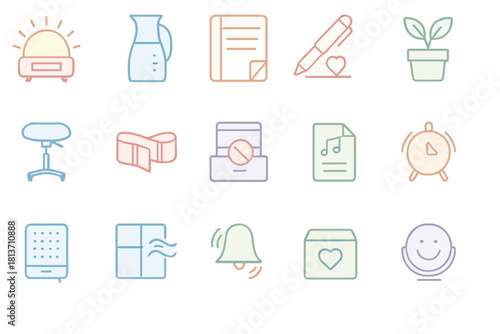 Pastel Gradient Daily Habit Icons – Self-Care, Productivity & Wellness Set