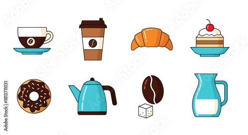 Assortment of coffee and pastries illustrated food and drink elements