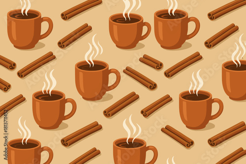 Cozy cinnamon and coffee seamless pattern