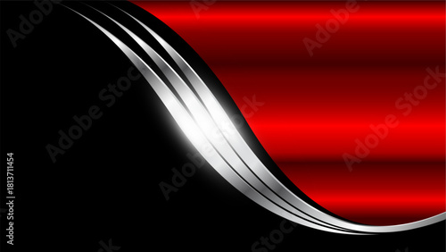 Red and black background with shiny metallic wavy lines, elegant business background.