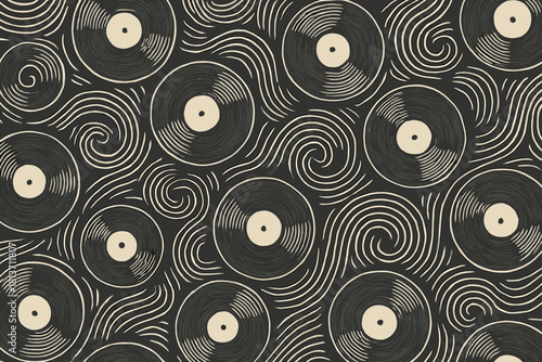 Swirling vinyl record pattern on dark background