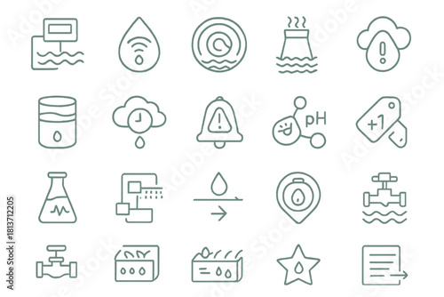 Minimalist aqua monitoring and smart water system icon set