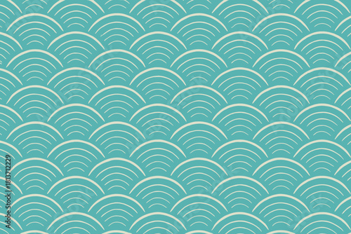 Minimalist teal wave pattern with semicircle line motifs