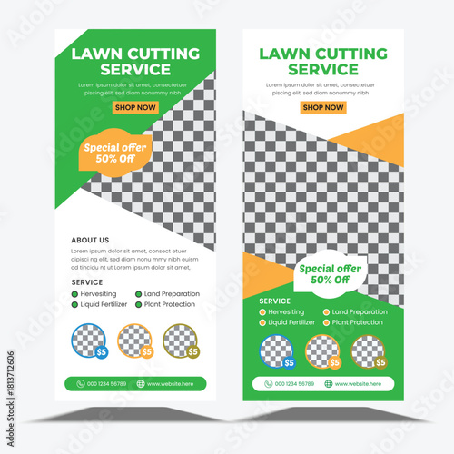 Lawn Care and Gardening Services Flyer Template, Agricultural and farming services rood rollup design layout