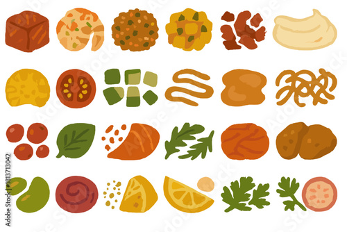 Watercolor food toppings and ingredients icon set