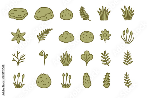 Herbs and edible plants icon set in rustic botanical style