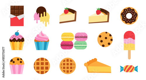 Assortment of colorful dessert items for culinary design and concepts