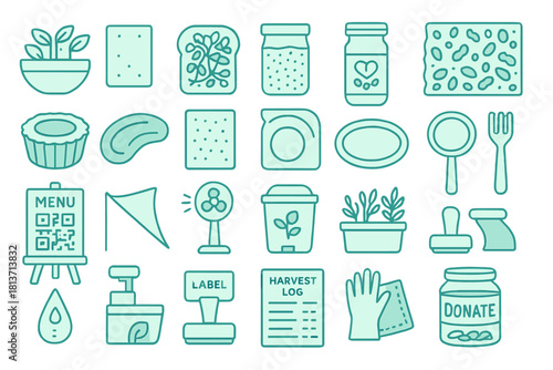 Icons for gardening, food labeling, and urban farming