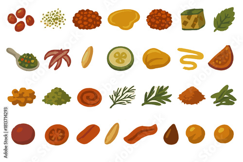 Hand-drawn food ingredient icons with warm gradient background