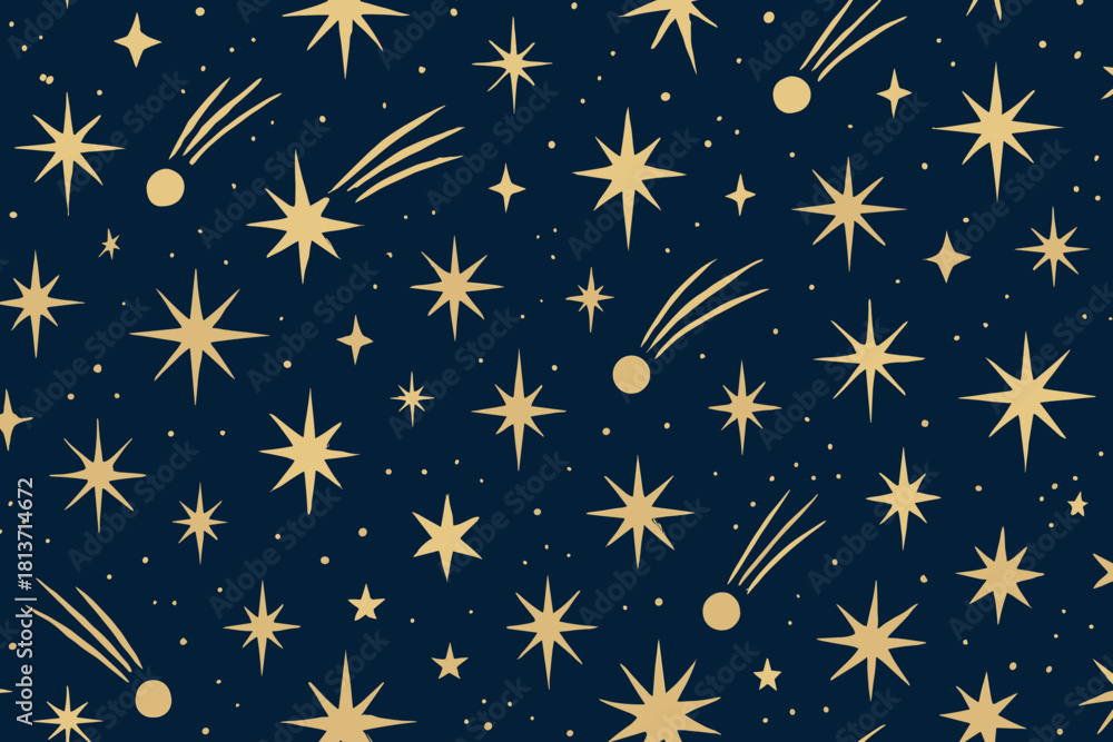 Fototapeta premium Seamless night sky pattern with stars and shooting comets