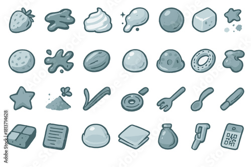 Food texture and culinary additives icon set – ingredients, tools & sensory forms