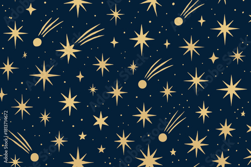 Seamless night sky pattern with stars and shooting comets