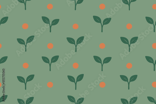Minimal sprout and sun pattern on green background