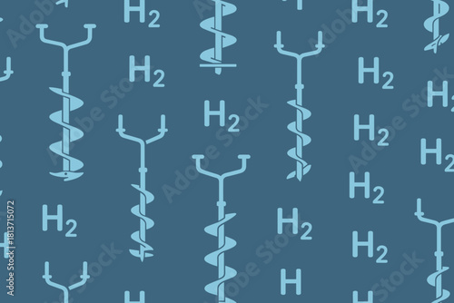 Hydrogen fuel technology pattern with molecular symbols and tubing spirals