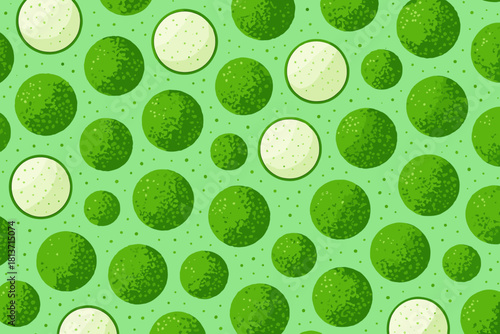 Green matcha mochi ball pattern on mint background