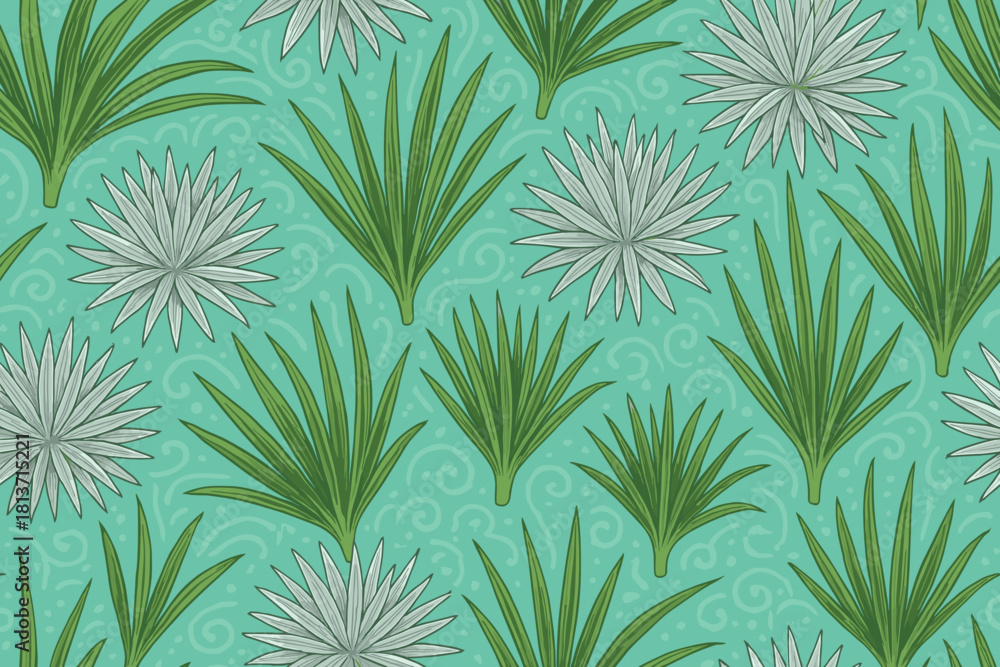 Fototapeta premium Tropical seamless pattern with agave and palm leaves