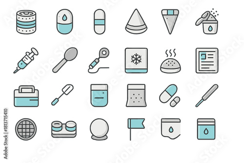 Medical supplement and nutrition icon set in blue-gray theme