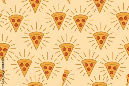 Simple pizza slice pattern with pepperoni on beige background