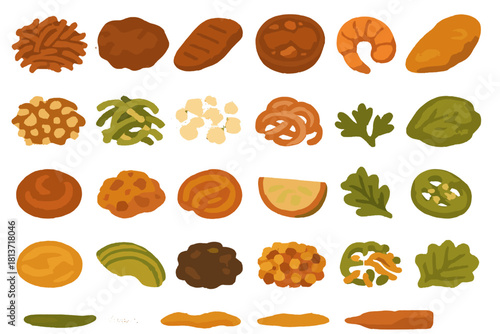 Watercolor taco topping icons on orange green gradient