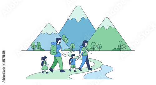 Joyful family embarks on an adventurous mountain hike, creating cherished memories amidst stunning natural landscapes and vibrant outdoor exploration.