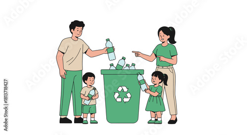 Inspiring family teaches children about recycling, fostering environmental responsibility and a sustainable future together.