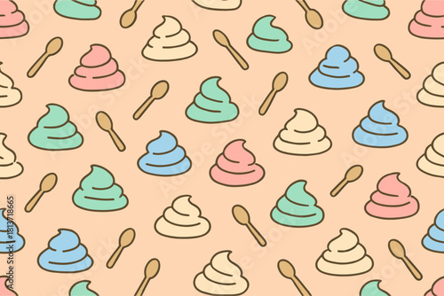 Cute pastel gelato pattern with spoons on peach background