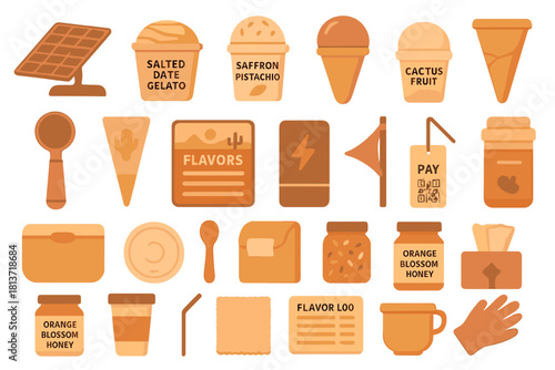 Desert gelato flavor icon set in warm orange gradient