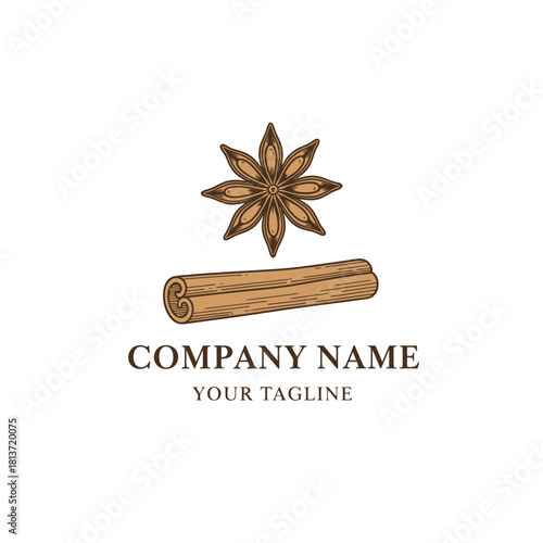Vintage logo design featuring hand drawn star anise and cinnamon stick.