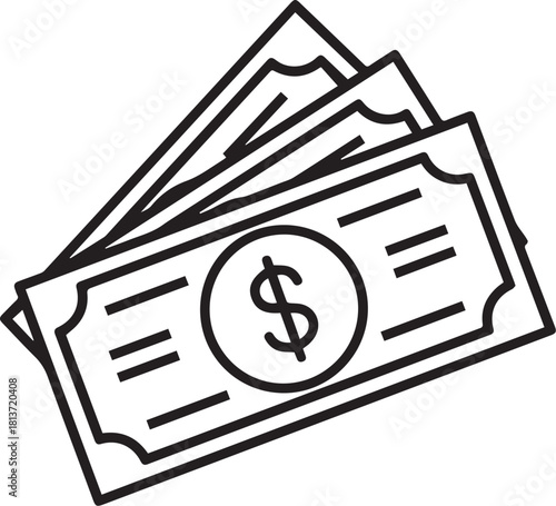 Financial Empowerment: A representation of wealth and economic transactions, with crisp, detailed outlines of banknotes featuring the universal symbol of financial value.