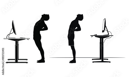 Standing desk worker doing back stretch for posture improvement