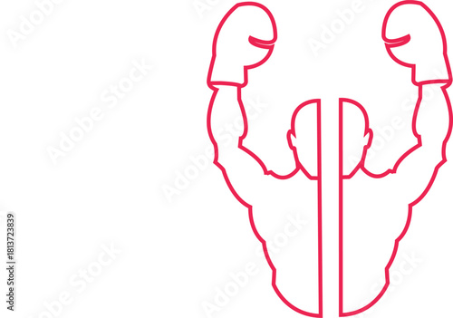  Outline Boxing Champion Icon. Winner with Gloves Raised for Victory