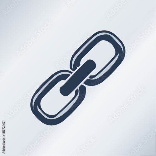 Dark blue chain link icon with a subtle gradient and shadow on a light grey background metal chain connection