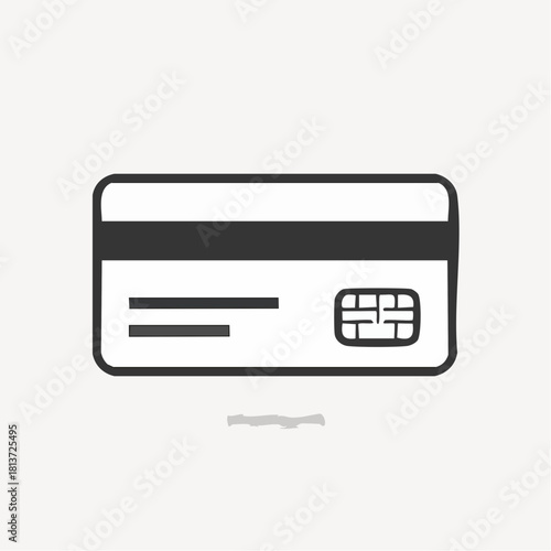 Stylized Outline of a Credit Card with Chip and Magnetic Stripe on Light Gray Background Keywords: credit card, debit card, payment, banking, finance, transaction, money, plastic card, chip