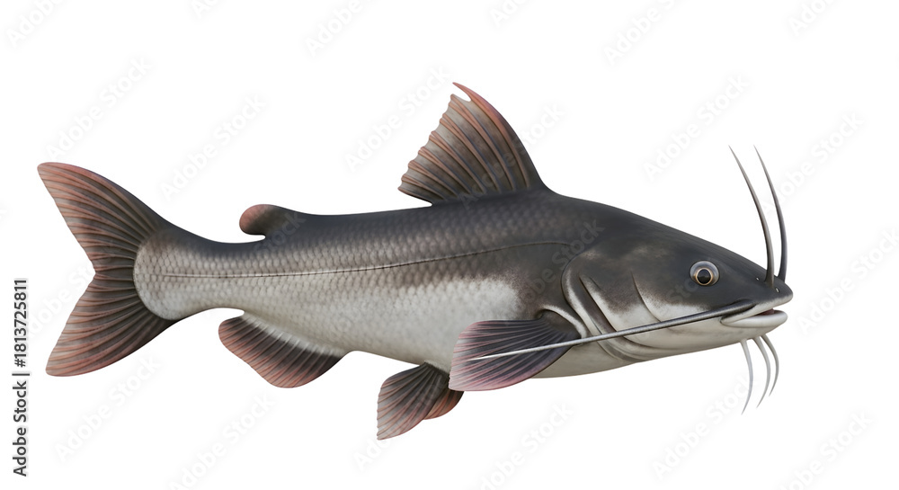 Obraz premium Freshwater catfish with distinctive barbels, fins, and grey body