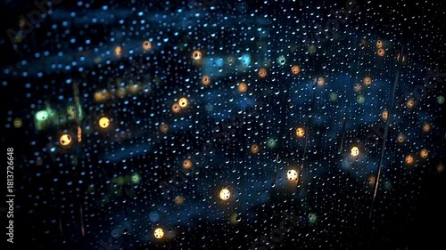 Raindrops On Glass With Blurred City Lights Creating A Moody And Atmospheric Ambiance View Outside