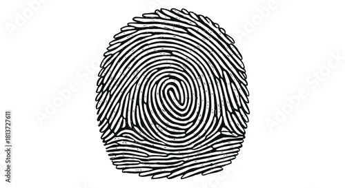 Black and White Hand-Drawn Fingerprint Illustration for Identity and Security