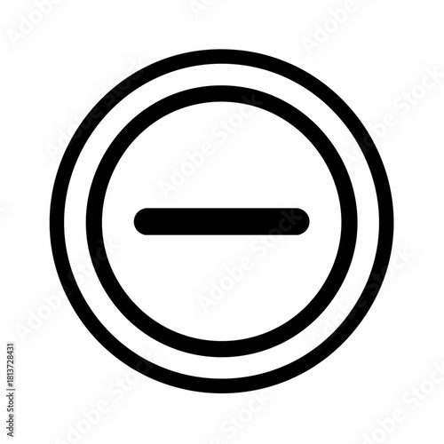 Black minus symbol inside a double circle outline on a white background negative subtract