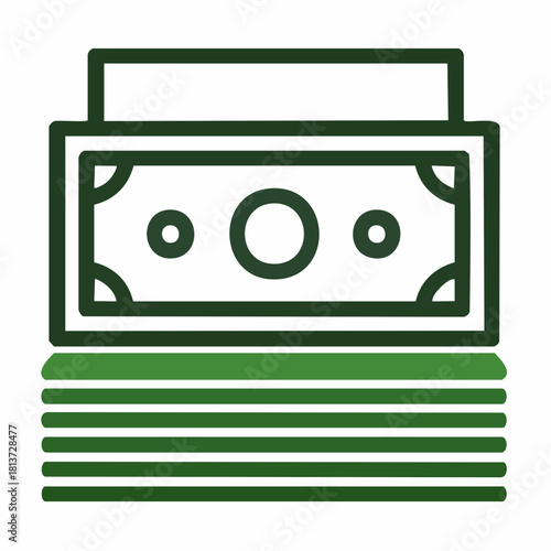 Stack of Money Bills Icon with Dollar Sign and Green Stripes on White Background currency finance