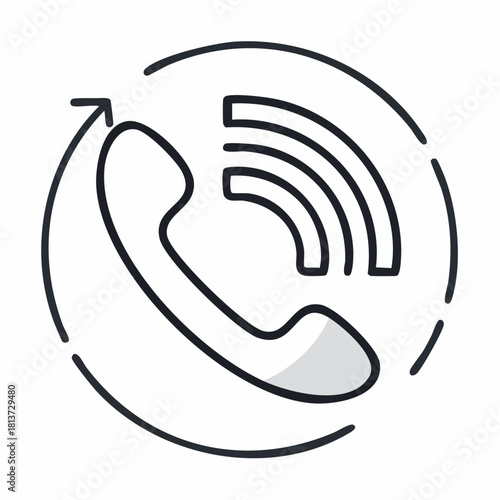 Outline Icon of a Telephone Handset with Wi- Fi Signal Waves and Circular Arrow symbol