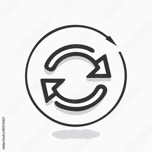 Stylized Circular Refresh Arrows Icon with Shadow on White Background reload repeat