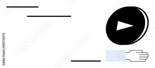 Hand pushing a play button with motion lines highlighting movement and forward momentum. Ideal for media, action, productivity, innovation, digital transformation, growth, motivation themes. Simple