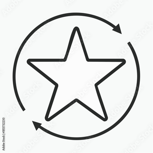 Black outline of a star inside a circular arrow icon on a white background symbol circle