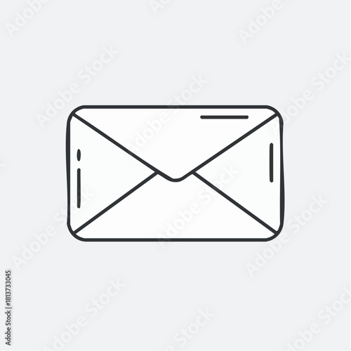 Hand-drawn outline of a closed envelope with a triangular flap on a light grey background letter mail